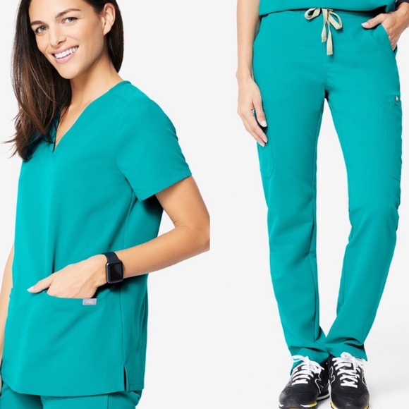 Figs Tops - XS Petite Figs Teal Scrub Set